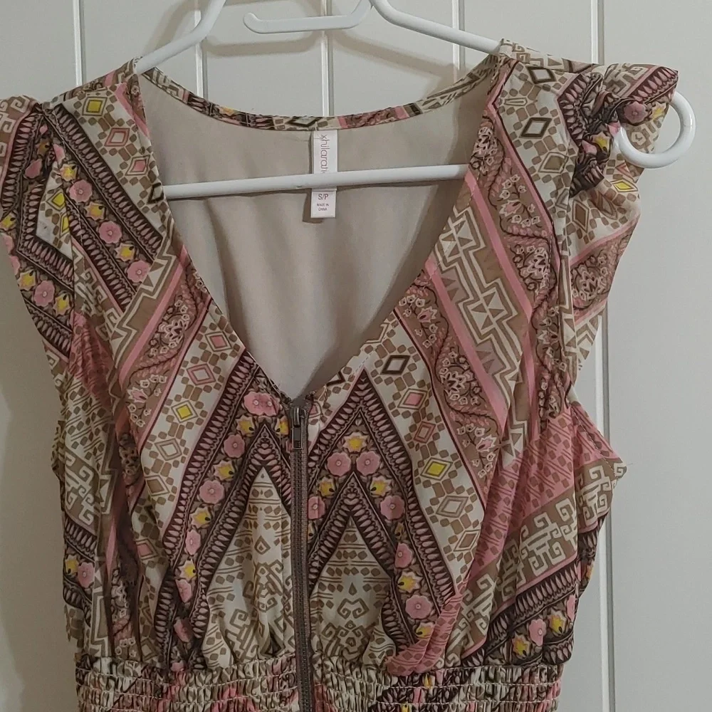 Exhilaration vintage feel pink, beige and brown light spring flattering Dress - Picture 11 of 15
